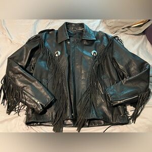 Classic Black Leather Fringe Jacket